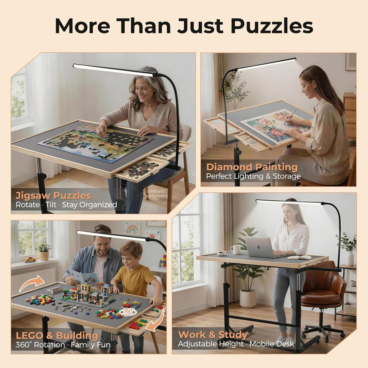 Puzzle Table with LED Light (Grey-led, Large-2000pcs)