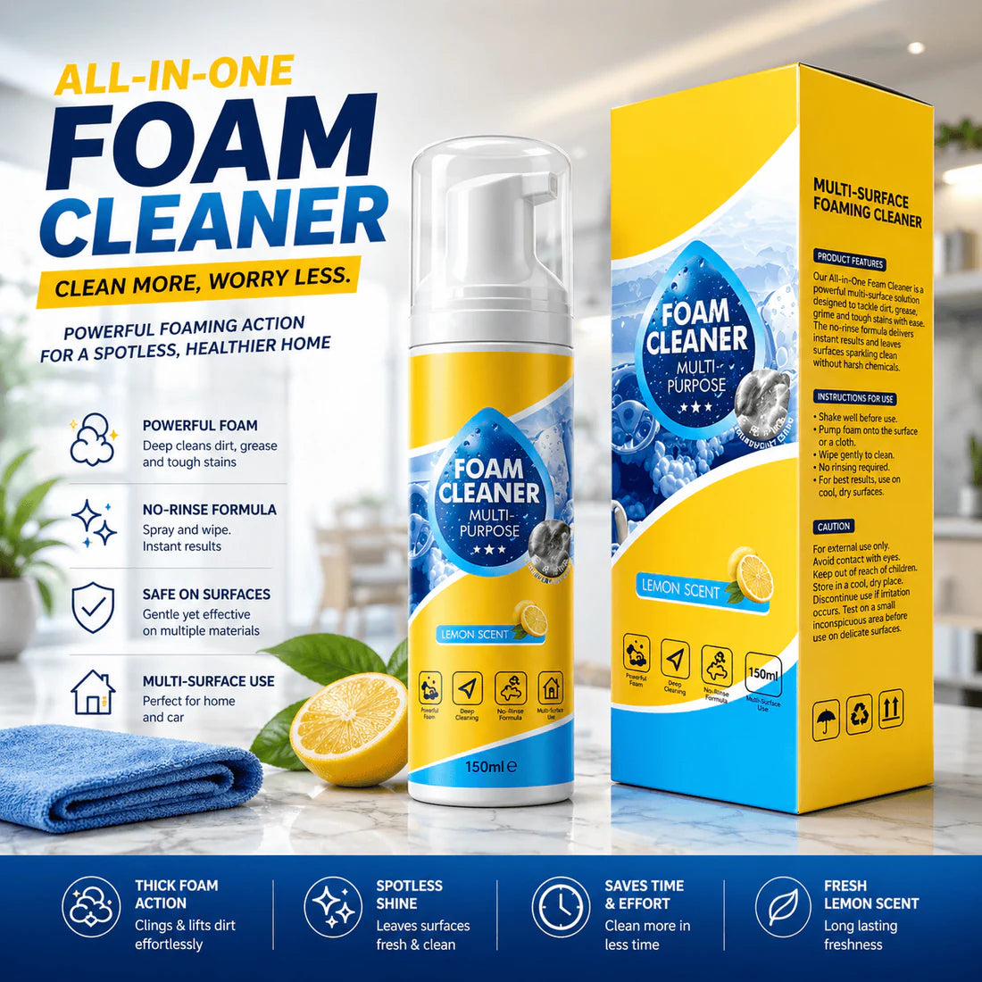 Faom Cleaner Multifunctional Foam Cleaner Premium for Kitchen, Furniture, Car & Wal ...
