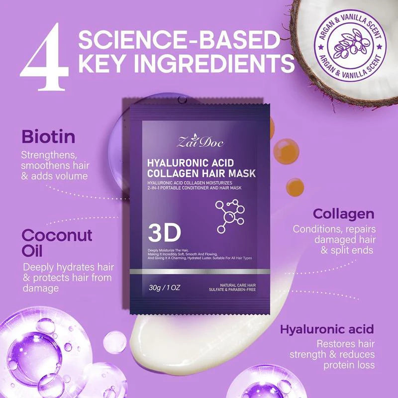 5PCS-3D Hyaluronic Acid & Collagen Hair Mask 30g