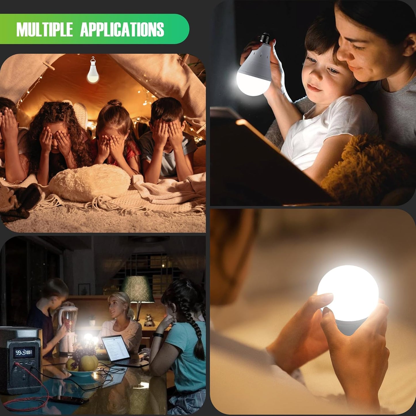 2 Pack Rechargeable LED Light Bulbs, 9W,60W Equivalent, Daylight 6000K