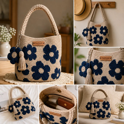 Handmade-Crocheted Flower Tote Bag