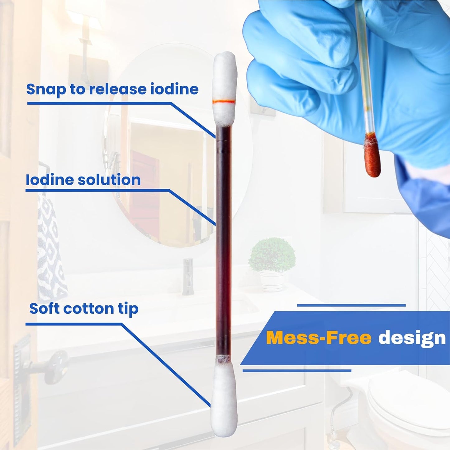 Iodine Swabs, Antiseptic Swabsticks, Iodine Solution, Cleansing Cotton Swab, Individually Wrapped Medical Supplies, Wound Care, First Aid