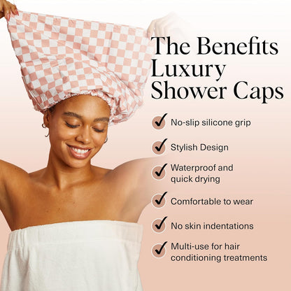 Luxury Shower Caps for Women Reusable Waterproof
