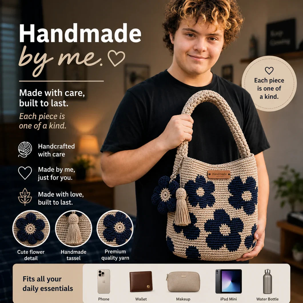 Handmade-Crocheted Flower Tote Bag