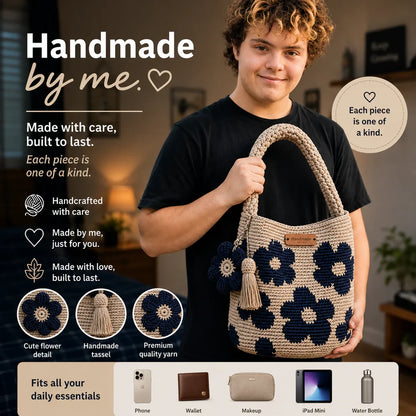 Handmade-Crocheted Flower Tote Bag
