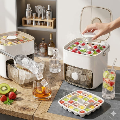 2-Layer Ice Cube Tray with Lid, Large Capacity & Space-Saving, Perfect for Small Freezers. Easy Make & Store.